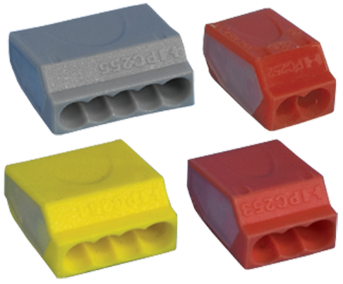 Łącznik bezśrubowy,żólty 4×(0,75-2,5mm2) 450VAC, max. 16A TRC254 Tracon Electric