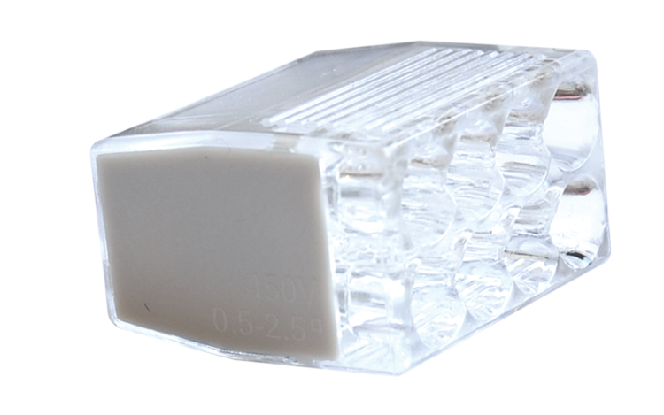 Łącznik bezśrubowy, przeźroczysty/szary 8×0,5-2,5mm2, 450VAC, max. 16A RVO2,5-8 Tracon Electric