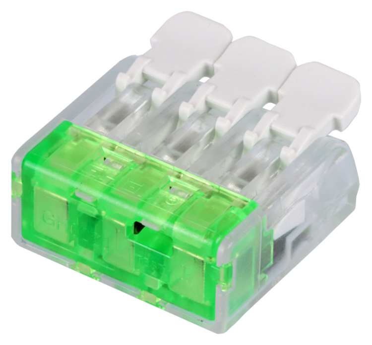 Łącznik bezśrubowy otwierany, przeźroczysty 0,2-4(2,5)mm2, 32A, 450VAC 3P RVOG3 Tracon Electric