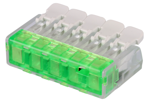 Łącznik bezśrubowy otwierany, przeźroczysty 0,2-4(2,5)mm2, 32A, 450VAC 5P RVOG5 Tracon Electric