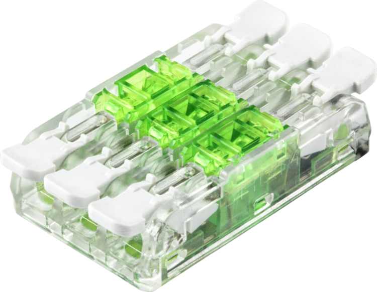 Łącznik bezśrubowy otwierany, przeźroczysty 0,5-4(2,5)mm2, 32A, 400VAC 3P RVOGTT33 Tracon Electric
