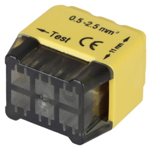 Łącznik bezśrubowy, wtykany, żółty 6x0,5-2,5mm2, 450VAC, max. 16A RVU2,5-6 Tracon Electric