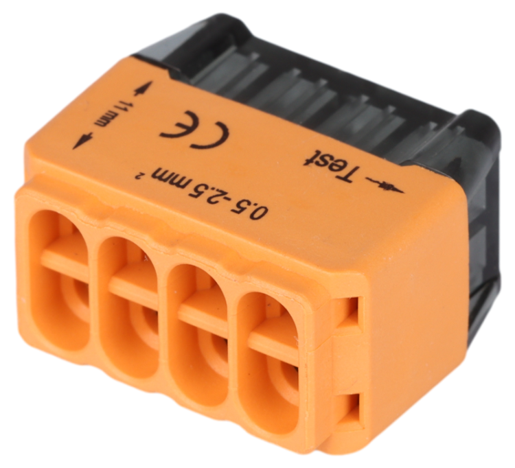 Łącznik bezśrubowy, wtykany, pomarańczowy 8x0,5-2,5mm2, 450VAC, max. 16A RVU2,5-8 Tracon Electric