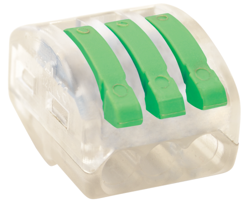 Łącznik bezśrubowy, otwierany,przeźroczysty 0,75-4mm2, 32A, 400VAC 3P OVOT2,5-3 Tracon Electric