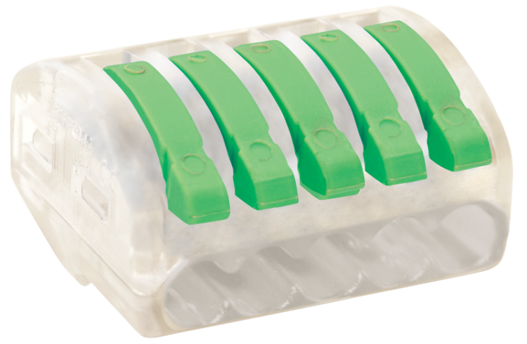 Łącznik bezśrubowy, otwierany,przeźroczysty 0,75-4mm2, 32A, 400VAC 5P OVOT2,5-5 Tracon Electric