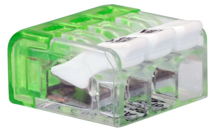 Łącznik bezśrubowy otwierany, przeźroczysty 0,2-2,5mm2, 24A, 450VAC 3P RVONK3 Tracon Electric