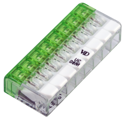 Łącznik bezśrubowy otwierany, przeźroczysty 0,2-2,5mm2, 24A, 450VAC 8P RVONK8 Tracon Electric