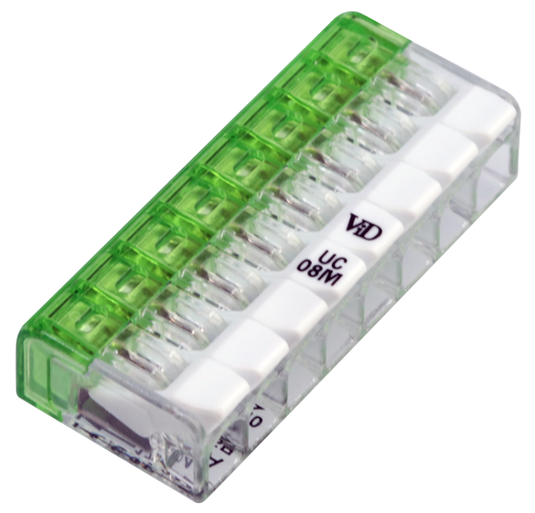 Łącznik bezśrubowy otwierany, przeźroczysty 0,2-2,5mm2, 24A, 450VAC 8P RVONK8 Tracon Electric