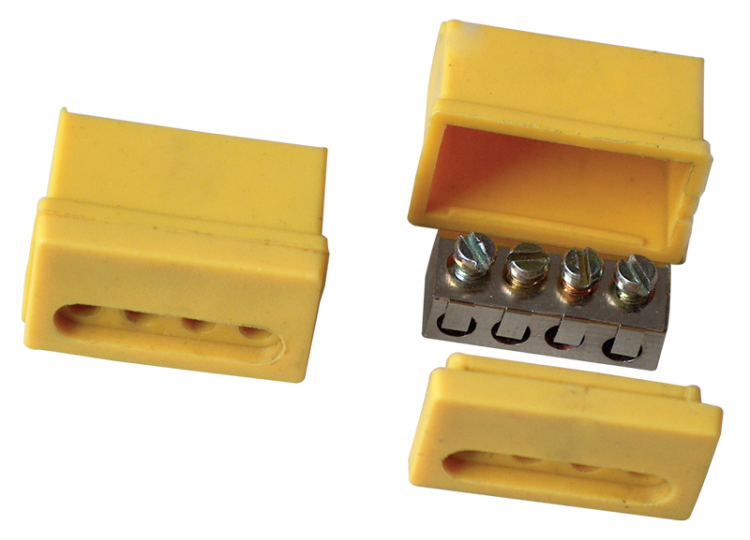 Izolowany zacisk śrubowy, żółta obudowa 4×(1,5-4mm2), 450VAC, max. 40A TRK4 Tracon Electric