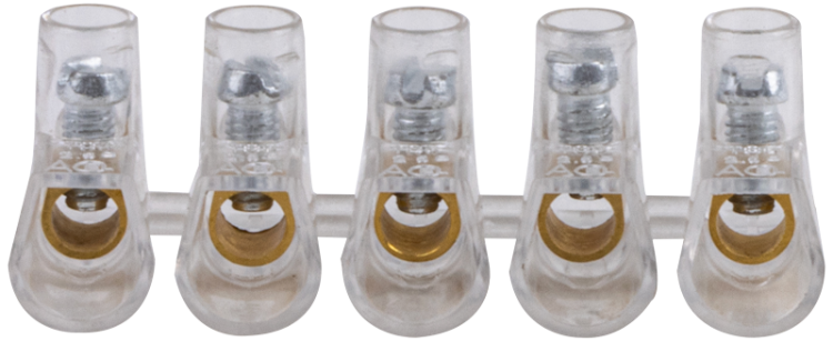 Łącznik śrubowy w przeźroczystej obudowie, 5 złącz, 1 śr. 5×2,5mm2, 450VAC TBT-2,5 Tracon Electric