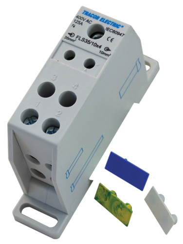 Złączka odgałęźna na szynę 1×35mm2 / 4×10mm2, 400VAC, 125A, MULTICOLOR FLS35/10X4 Tracon Electric