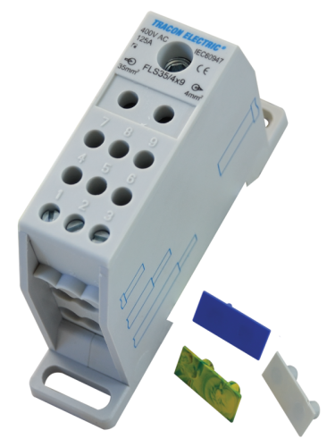 Złączka odgałęźna na szynę, 1×35mm2 / 9×4mm2, 400VAC, 125A, MULTICOLOR FLS35/4X9 Tracon Electric