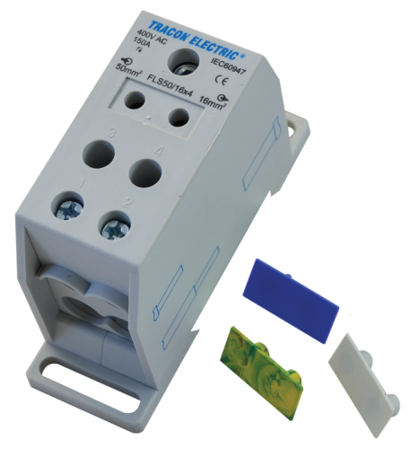 Złączka odgałęźna na szynę, 1×50mm2 / 4×16mm2, 400VAC, 150A, MULTICOLOR FLS50/16X4 Tracon Electric