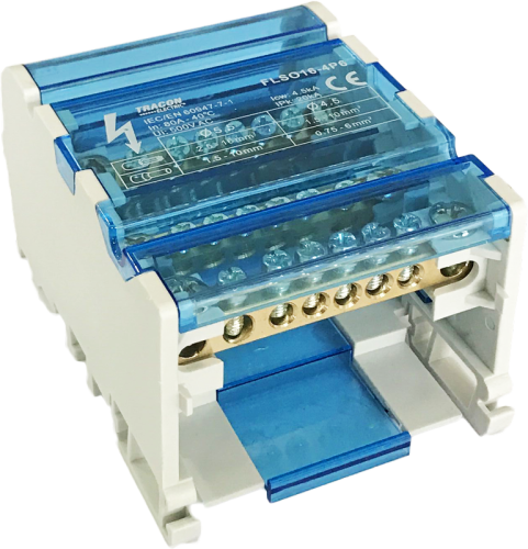 Blok rozdzielczy z otwieraną pokrywą 1×16(10) mm2 / 5×10(6) mm2, 500VAC/DC, 80A FLSO16-4P6 Tracon Electric