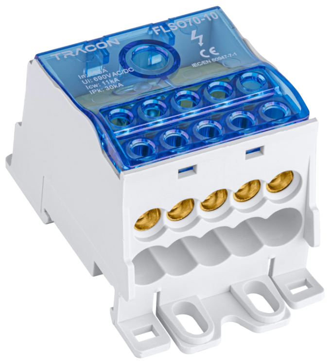 Złączka odgałęźna, otwierana 1×70(50)mm2 / 10×16mm2, 690VAC/DC, 175A FLSO70-10 Tracon Electric
