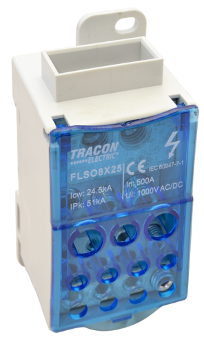 Złączka odgałęźna, otwierana 8×25mm2 / 5×25(16), 4×16(10), 2×35(25)mm2, 1000VAC/DC, 500A FLSO8X25 Tracon Electric