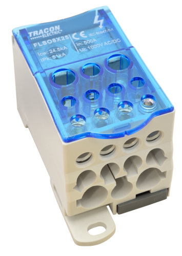 Złączka odgałęźna, otwierana 8×25mm2 / 5×25(16), 4×16(10), 2×35(25)mm2, 1000VAC/DC, 500A FLSO8X25 Tracon Electric