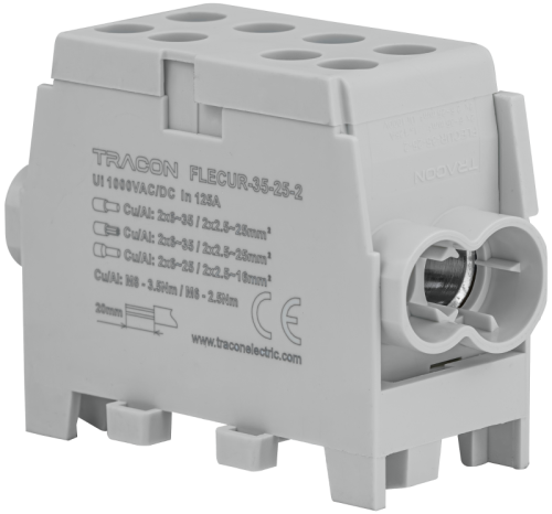 Złączka kompaktowa na szynę, szara (certyfik. węgierski) 6-35mm2, max. 1000VAC/DC, max.125A FLECUR-35-25-2 Tracon Electric