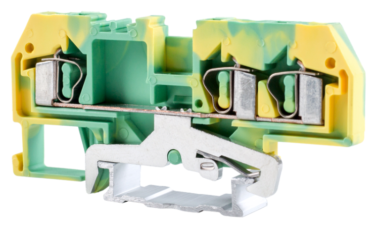 Ochronny zacisk połączeniowy na szynę, sprężynowy, ziel-żółt 800V 32A 0.08-4 mm2 3P TSKC4/3JD Tracon Electric