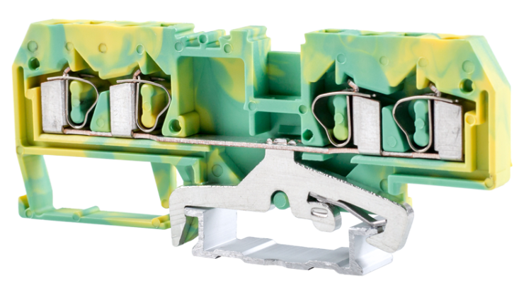 Ochronny zacisk połączeniowy na szynę, sprężynowy, ziel-żółt 800V 26A 0.08-4 mm2 4P TSKC4/4JD Tracon Electric