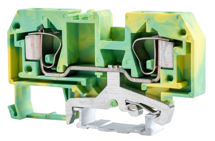 Ochronny zacisk połączeniowy na szynę, sprężynowy, ziel-żółt 800V 57A 0.2-10 mm2 2P TSKC10JD Tracon Electric