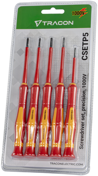 Zestaw wkrętaków precyzyjnych izolowanych do 1000V AC 1000 V, 5pcs CSETP5 Tracon Electric