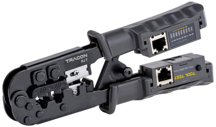 Narzędzie do cięcia, zdejmowania izolacji i zaciskania RJ45, RJ11, RJ12 RJT Tracon Electric