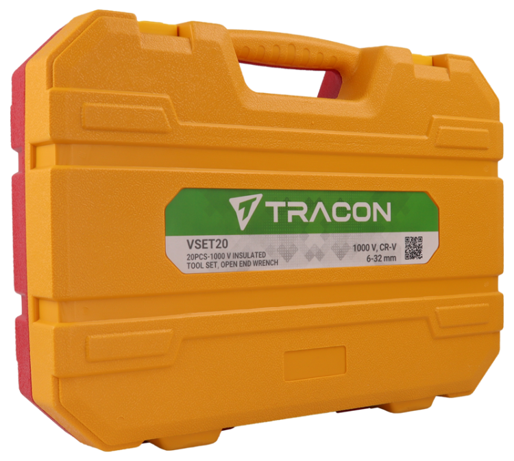 Zestaw izolowanych, płaskich kluczy do 1000 V, 20-częściowy 1000V, CR-V, 6-32mm VSET20 Tracon Electric