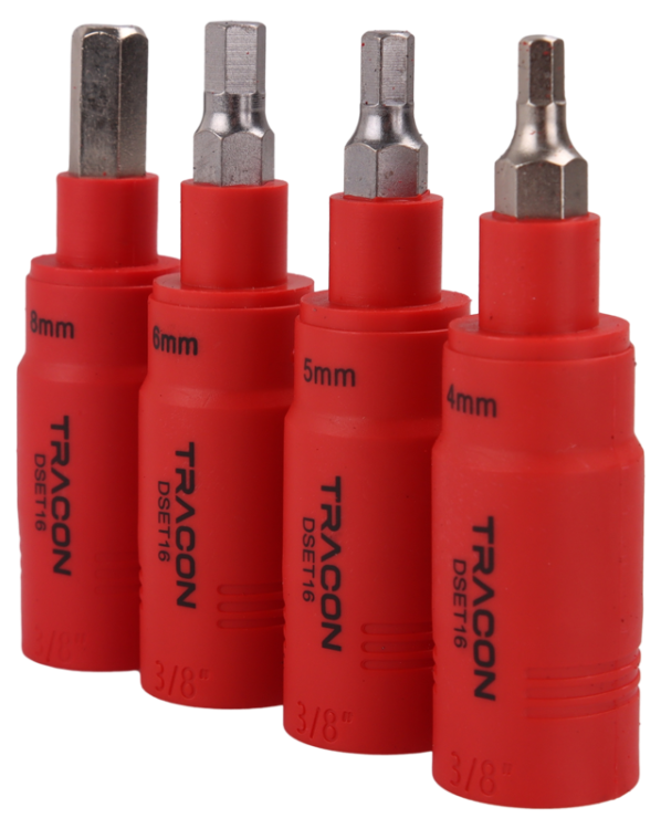 Zestaw izol. kluczy nasadowych i imbusowych do 1000V, 16 cz. 1000V, CrV, 8-22mm, 4-8mm DSET16 Tracon Electric