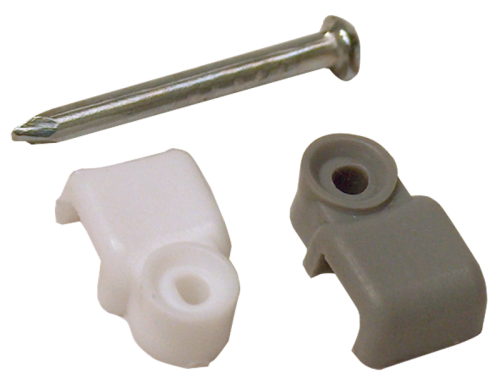 Plastikowy uchwyt do przew. tel, z gwoździem, biały, (20szt) 2,5×4,5mm, PE N0F-20 Tracon Electric