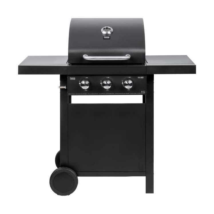 Grill ogrodowy gazowy prostokątny z pokrywą i termometrem BBQ 3000 TSA0081 Teesa 3 palniki barbeque na taras do ogrodu na działkę czarny
