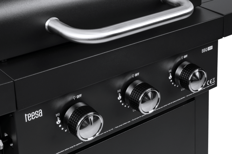 Grill ogrodowy gazowy prostokątny z pokrywą i termometrem BBQ 3000 TSA0081 Teesa 3 palniki barbeque na taras do ogrodu na działkę czarny