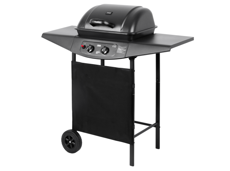 Grill ogrodowy gazowy prostokątny z pokrywą BBQ 2000 TSA0080 Teesa 2 palniki barbeque na taras do ogrodu na działkę czarny