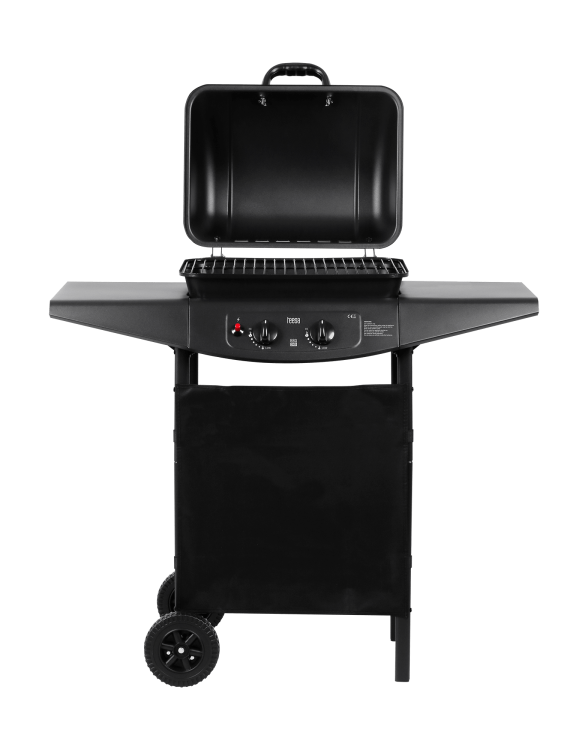 Grill ogrodowy gazowy prostokątny z pokrywą BBQ 2000 TSA0080 Teesa 2 palniki barbeque na taras do ogrodu na działkę czarny
