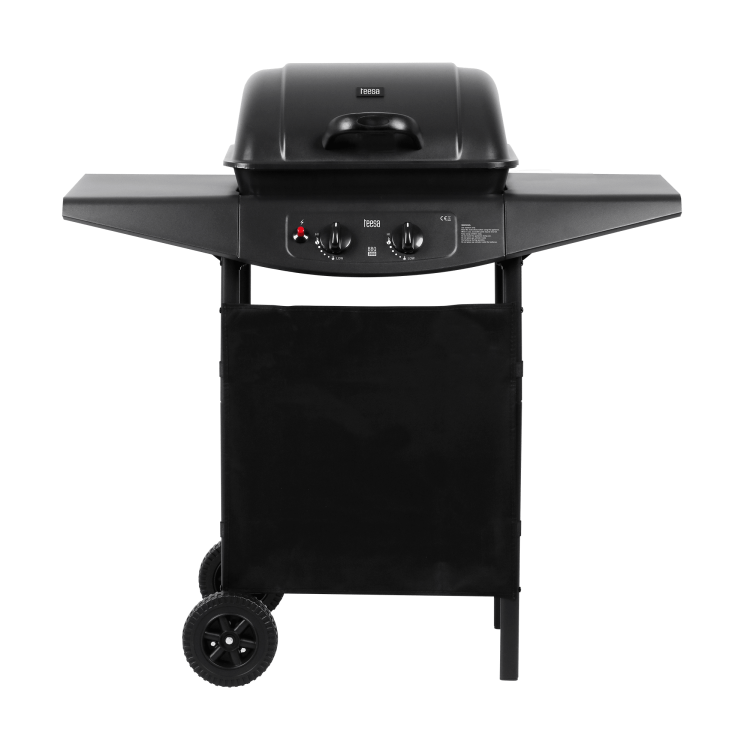 Grill ogrodowy gazowy prostokątny z pokrywą BBQ 2000 TSA0080 Teesa 2 palniki barbeque na taras do ogrodu na działkę czarny
