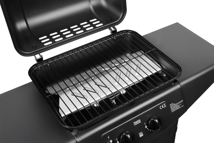 Grill ogrodowy gazowy prostokątny z pokrywą BBQ 2000 TSA0080 Teesa 2 palniki barbeque na taras do ogrodu na działkę czarny