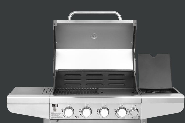 Grill ogrodowy gazowy prostokątny z pokrywą i termometrem BBQ 5000 Master TSA0096Q Teesa 5 palników barbeque na taras do ogrodu na działkę stalowy Stal nierdzewna
