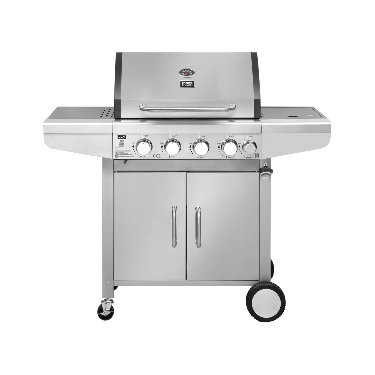 Grill ogrodowy gazowy prostokątny z pokrywą i termometrem BBQ 5000 Master TSA0096Q Teesa 5 palników barbeque na taras do ogrodu na działkę stalowy Stal nierdzewna