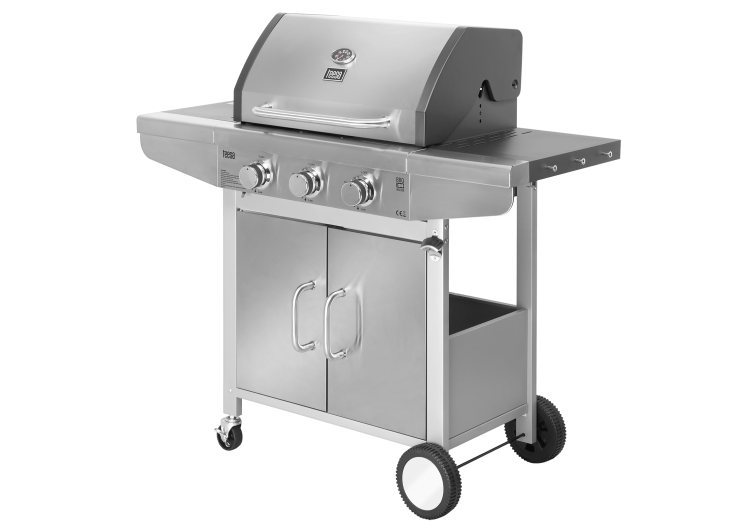 Grill ogrodowy gazowy prostokątny z pokrywą i termometrem BBQ 3000 Master TSA0095Q Teesa 3 palniki barbeque na taras do ogrodu na działkę stalowy Stal nierdzewna