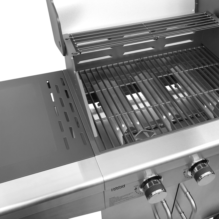 Grill ogrodowy gazowy prostokątny z pokrywą i termometrem BBQ 3000 Master TSA0095Q Teesa 3 palniki barbeque na taras do ogrodu na działkę stalowy Stal nierdzewna