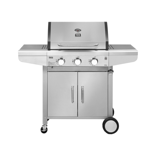 Grill ogrodowy gazowy prostokątny z pokrywą i termometrem BBQ 3000 Master TSA0095Q Teesa 3 palniki barbeque na taras do ogrodu na działkę stalowy Stal nierdzewna