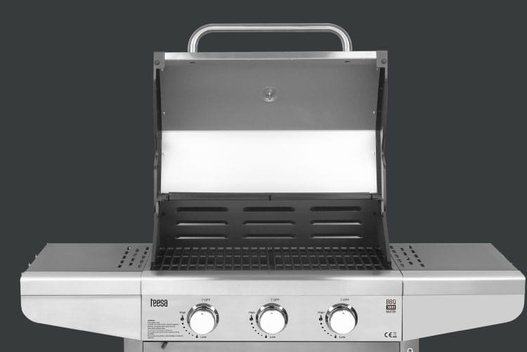 Grill ogrodowy gazowy prostokątny z pokrywą i termometrem BBQ 3000 Master TSA0095Q Teesa 3 palniki barbeque na taras do ogrodu na działkę stalowy Stal nierdzewna