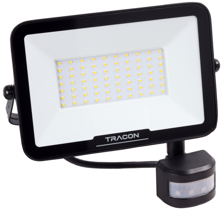 Reflektor LED z układem SAMSUNG i czujnikiem ruchu 220-240V AC, 50W, 4000K, IP65, 5000lm, EEI=F RSMDSM50W Tracon Electric