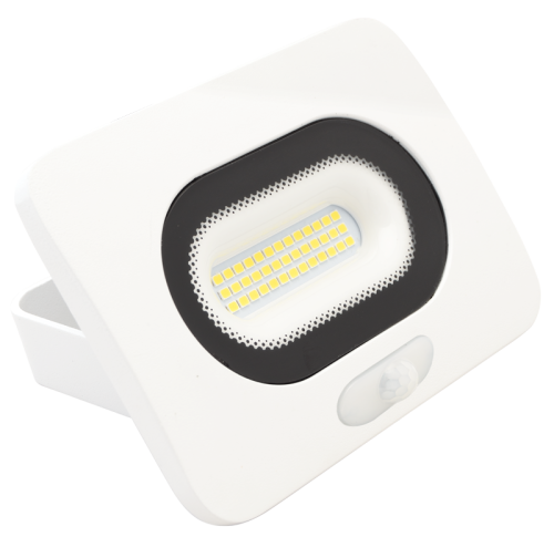 Reflektor SMD LED z czujnikiem ruchu, biały 10W, 4000K, IP65, 220-240V AC, 800lm, 110°, 3-10m, EEI=G RSMDLFM10 Tracon Electric