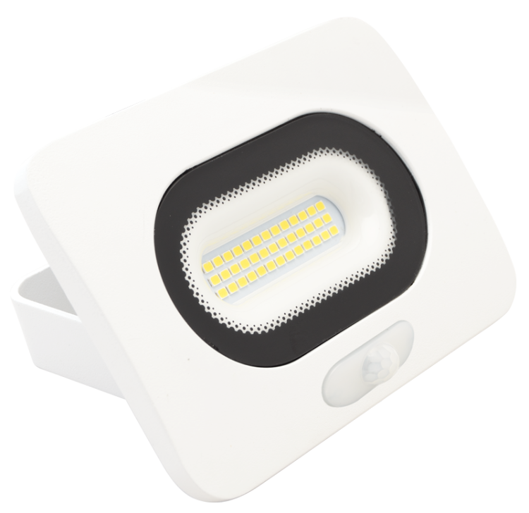 Reflektor SMD LED z czujnikiem ruchu, biały 10W, 4000K, IP65, 220-240V AC, 800lm, 110°, 3-10m, EEI=G RSMDLFM10 Tracon Electric