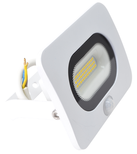 Reflektor SMD LED z czujnikiem ruchu, biały 20W, 4000K, IP65, 220-240V AC, 1600lm, 110°, 3-10m, EEI=G RSMDLFM20 Tracon Electric