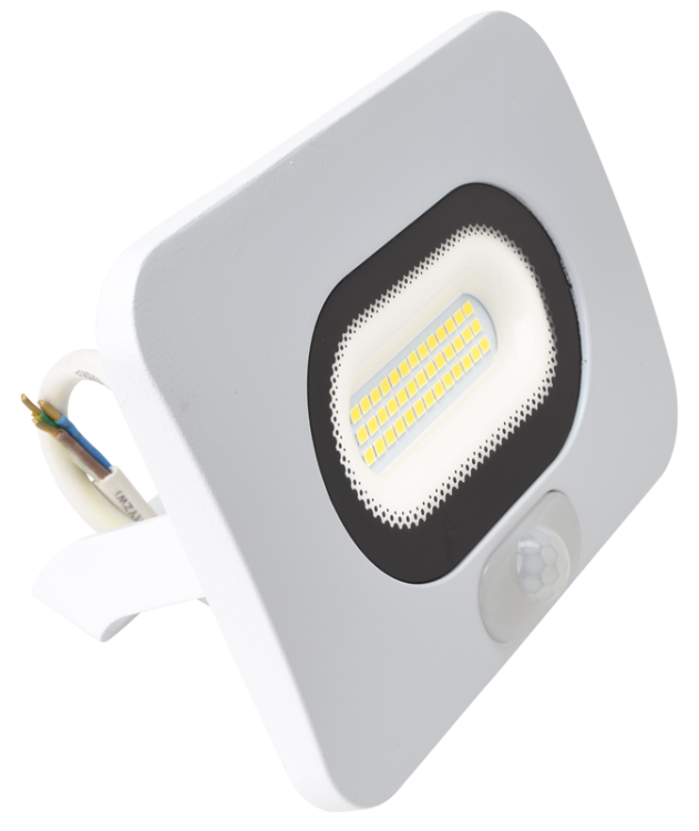 Reflektor SMD LED z czujnikiem ruchu, biały 30W, 4000K, IP65, 220-240V AC, 2700lm,110°, 3-10m, EEI=F RSMDLFM30 Tracon Electric
