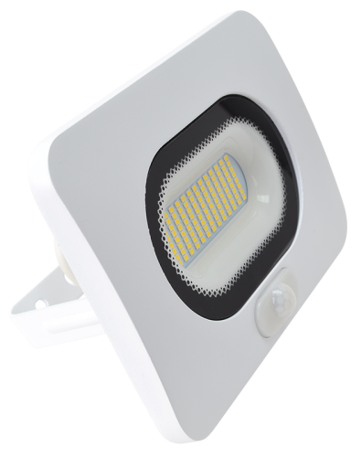 Reflektor SMD LED z czujnikiem ruchu, biały 50W, 4000K, IP65, 220-240V AC, 4000lm, 110°, 3-10m, EEI=G RSMDLFM50 Tracon Electric