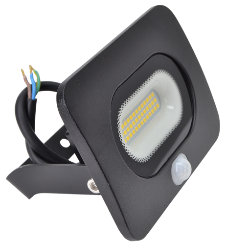 Reflektor SMD LED, czarny, z czujnikiem ruchu 220-240V AC, 20W, 4000K, IP65,1600lm, 110°, 3-10m, EEI=G RSMDLM20 Tracon Electric