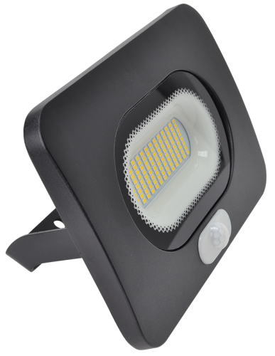 Reflektor SMD LED, czarny, z czujnikiem ruchu 220-240V AC, 50W, 4000K, IP65, 4000lm, 110°, 3-10m, EEI=G RSMDLM50 Tracon Electric